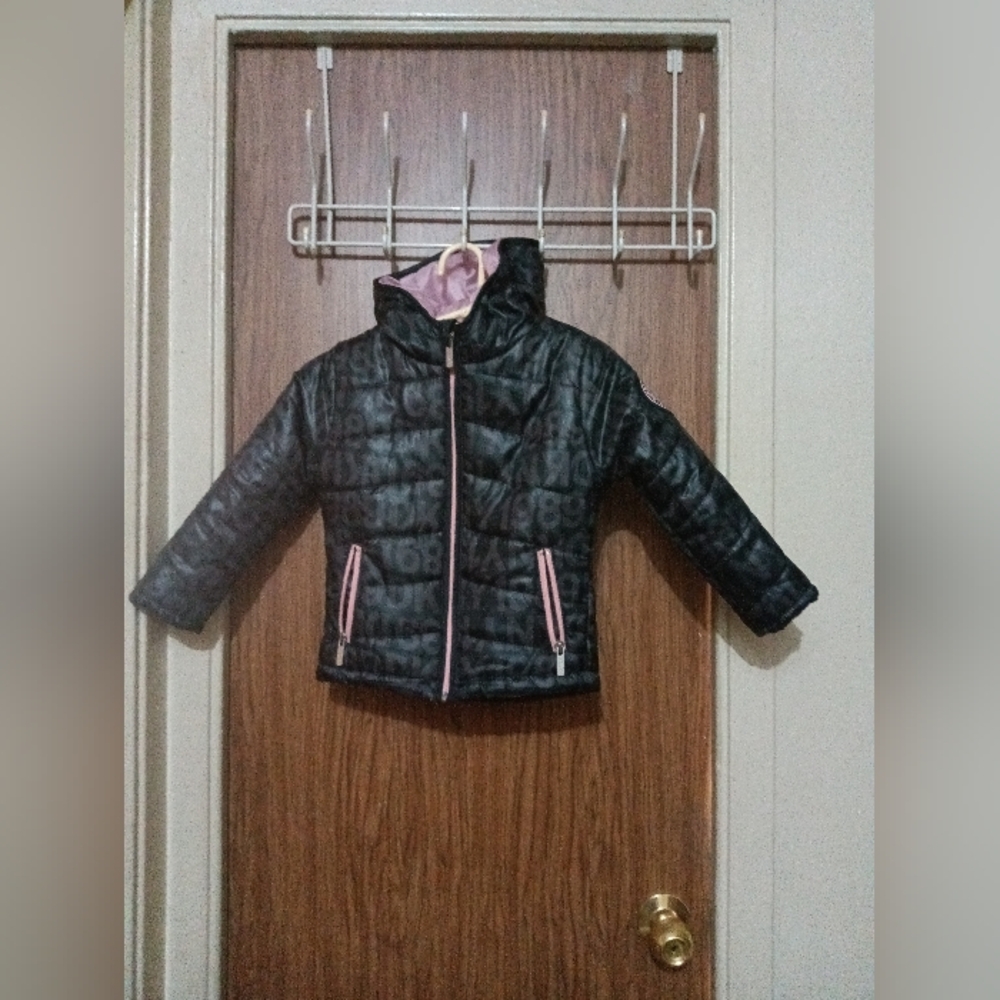 Kids Black and Pink Puffer Jacket - 3T